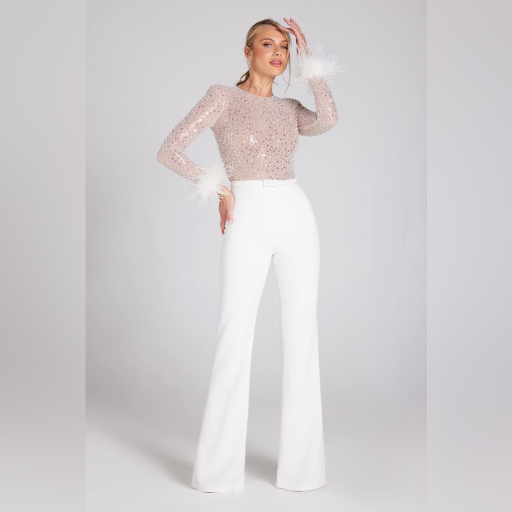 Nadine Merabi white bridal jumpsuit size M